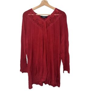 NWOT Women's Chelsea Studio Red Lace Top Front Seam 1X 22/24 Long Sleeve Shirt